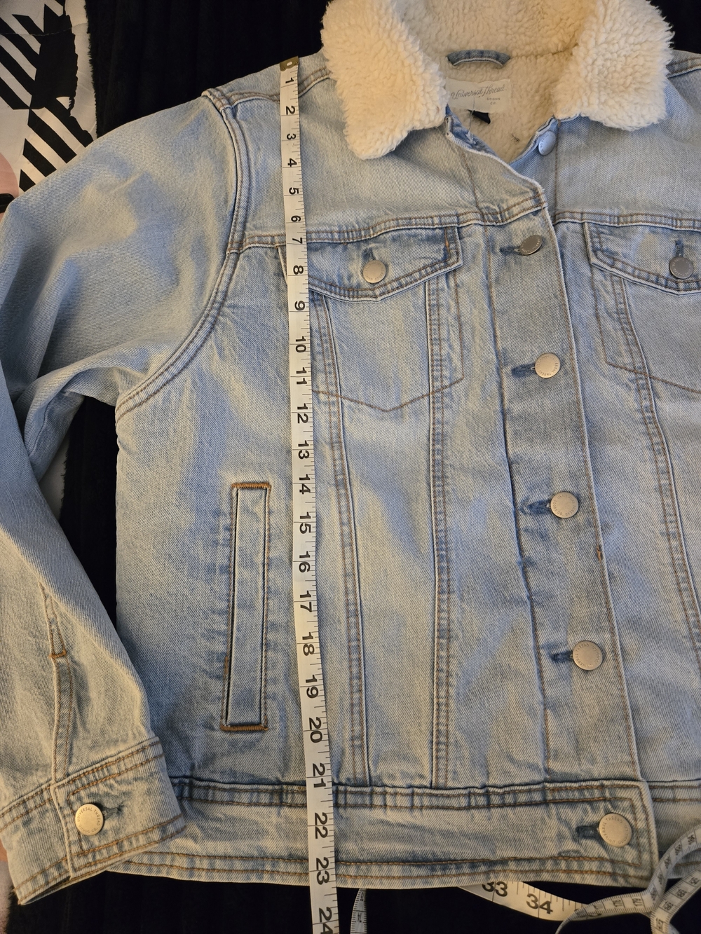Universal Thread Faux Sherpa Collar Lining Denim Jacket Blue Unisex XL EUC - Picture 12 of 13